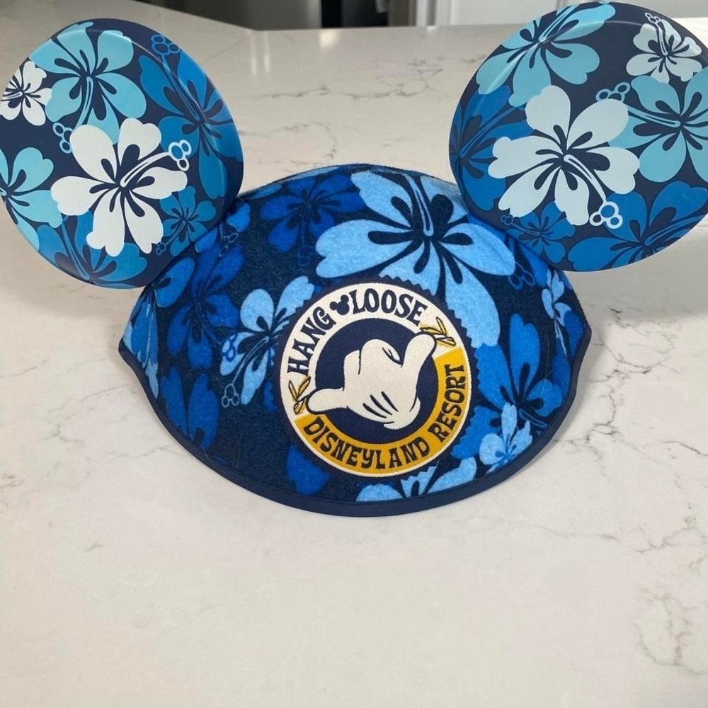 NWT Disneyland Resort Hang Loose Blue Floral Mickey Ears Hat Adult One Size